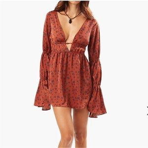 WeWoreWhat Tiered Sleeve Tie Back Satin Mini Dress